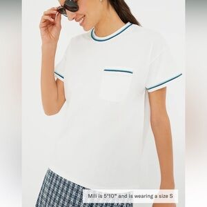 Tuckernuck White Crop Tee with Blue Trim